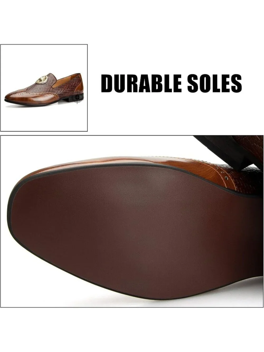 JITAI Men's Brown02 Rubber Loafer Metal Lion Head Buckle Comfortable Party Shoes
